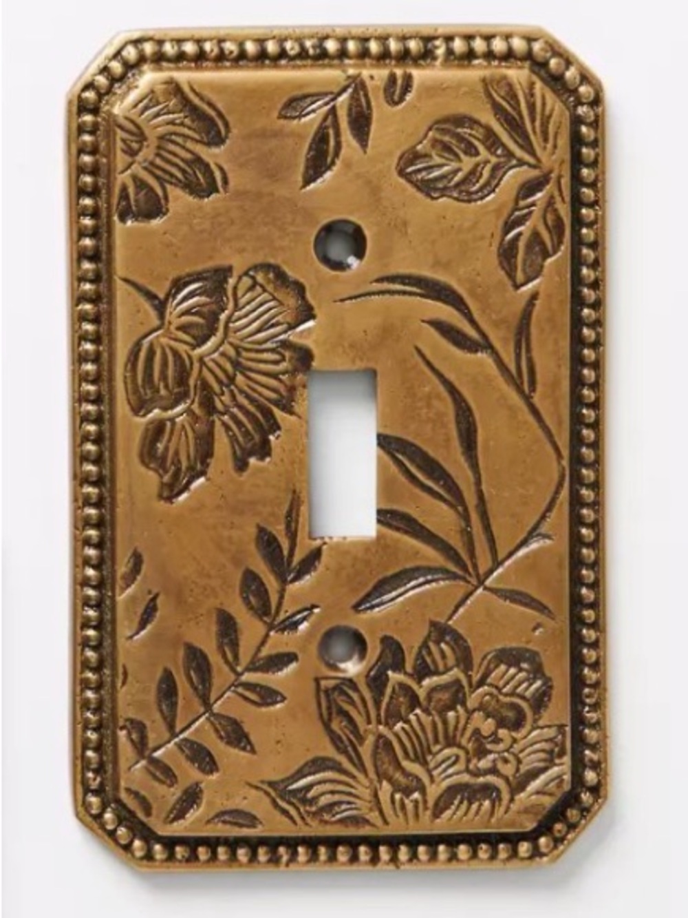 NEW Anthropologie Joan Etched Metal Floral Switch Plate, Single Toggle, Brass